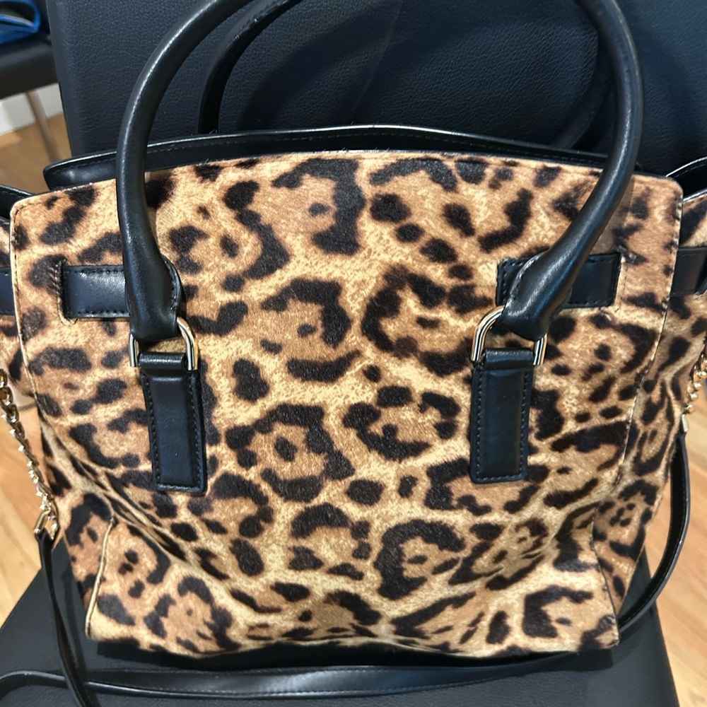 Michael Kors Tan and Black Animal Print Tote - Picture 3 of 12